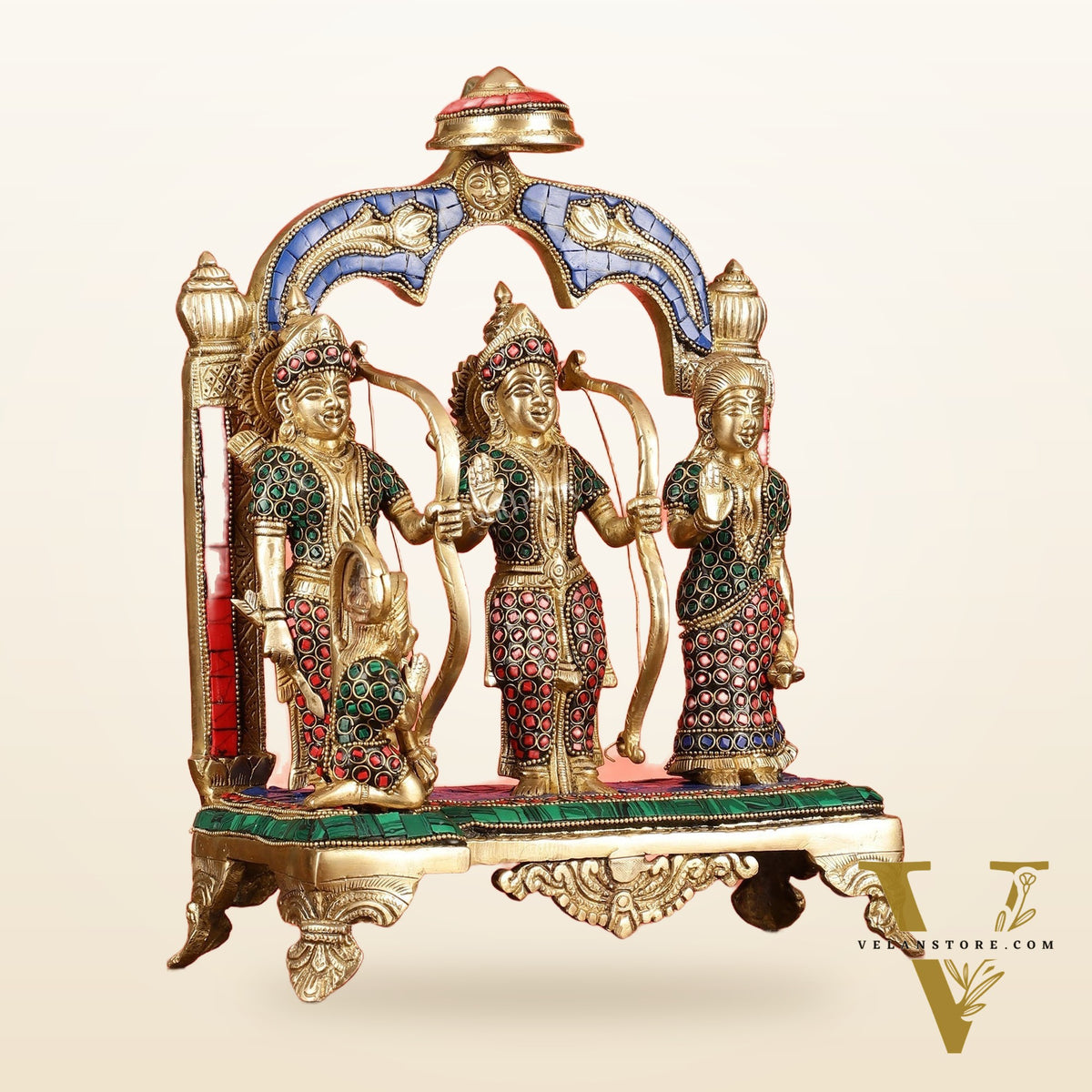Divine Brass Ram Darbar with Natural Stone Dressing - 13 Inches