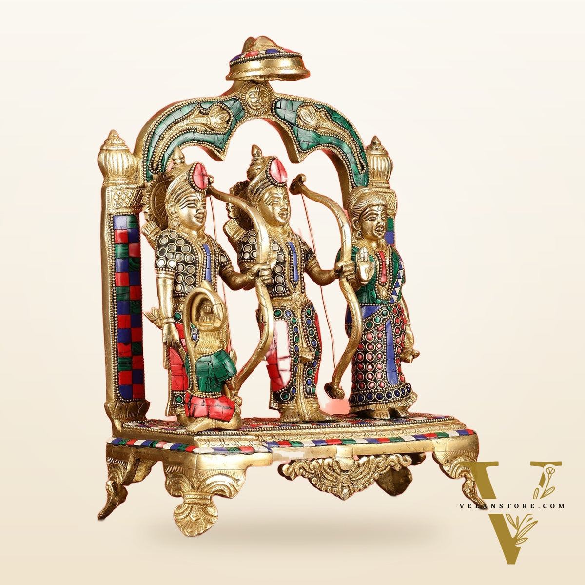 Divine Brass Ram Darbar with Natural Stone Dressing - 13 Inches