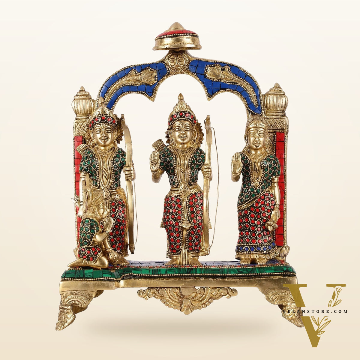 Divine Brass Ram Darbar with Natural Stone Dressing - 13 Inches