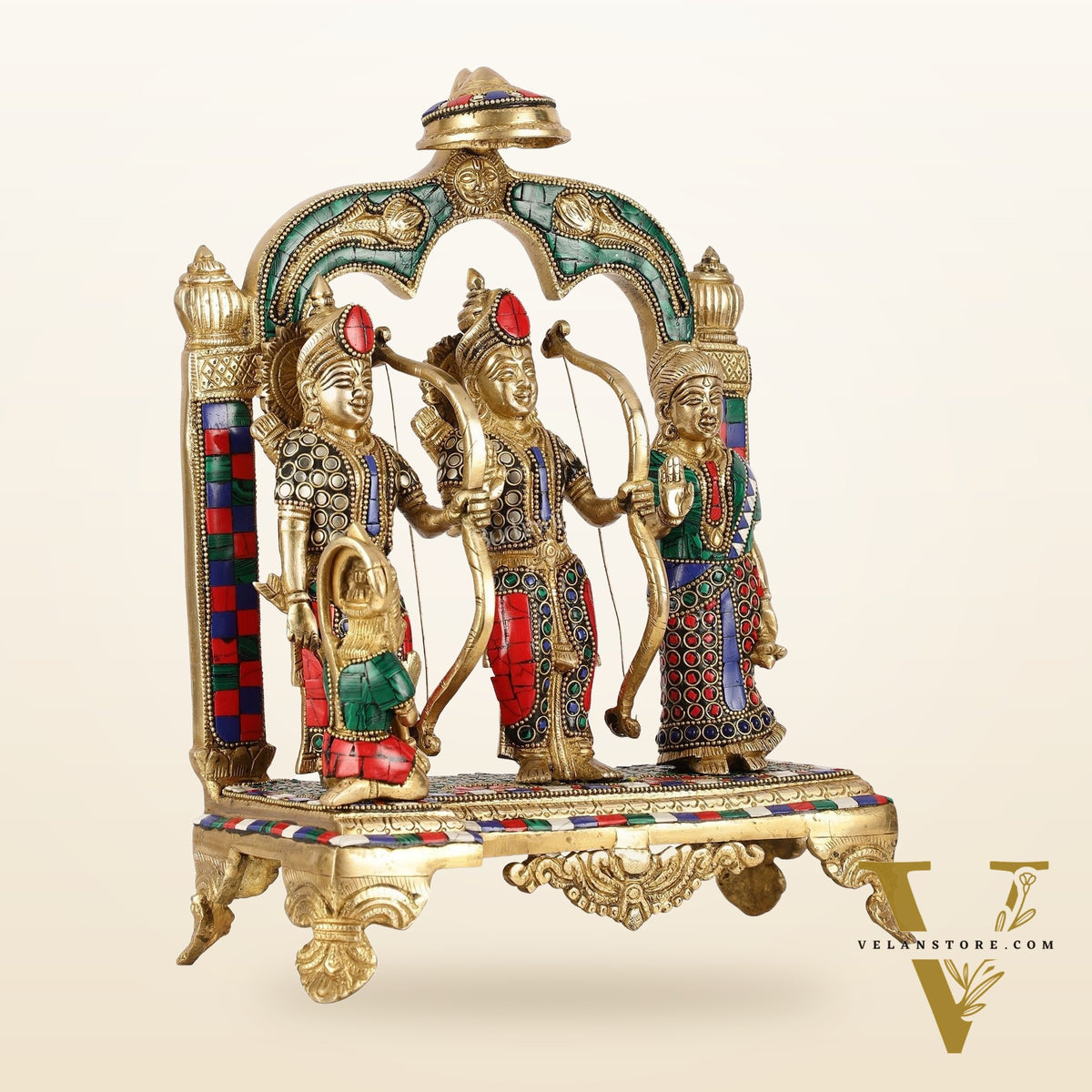 Divine Brass Ram Darbar with Natural Stone Dressing - 13 Inches