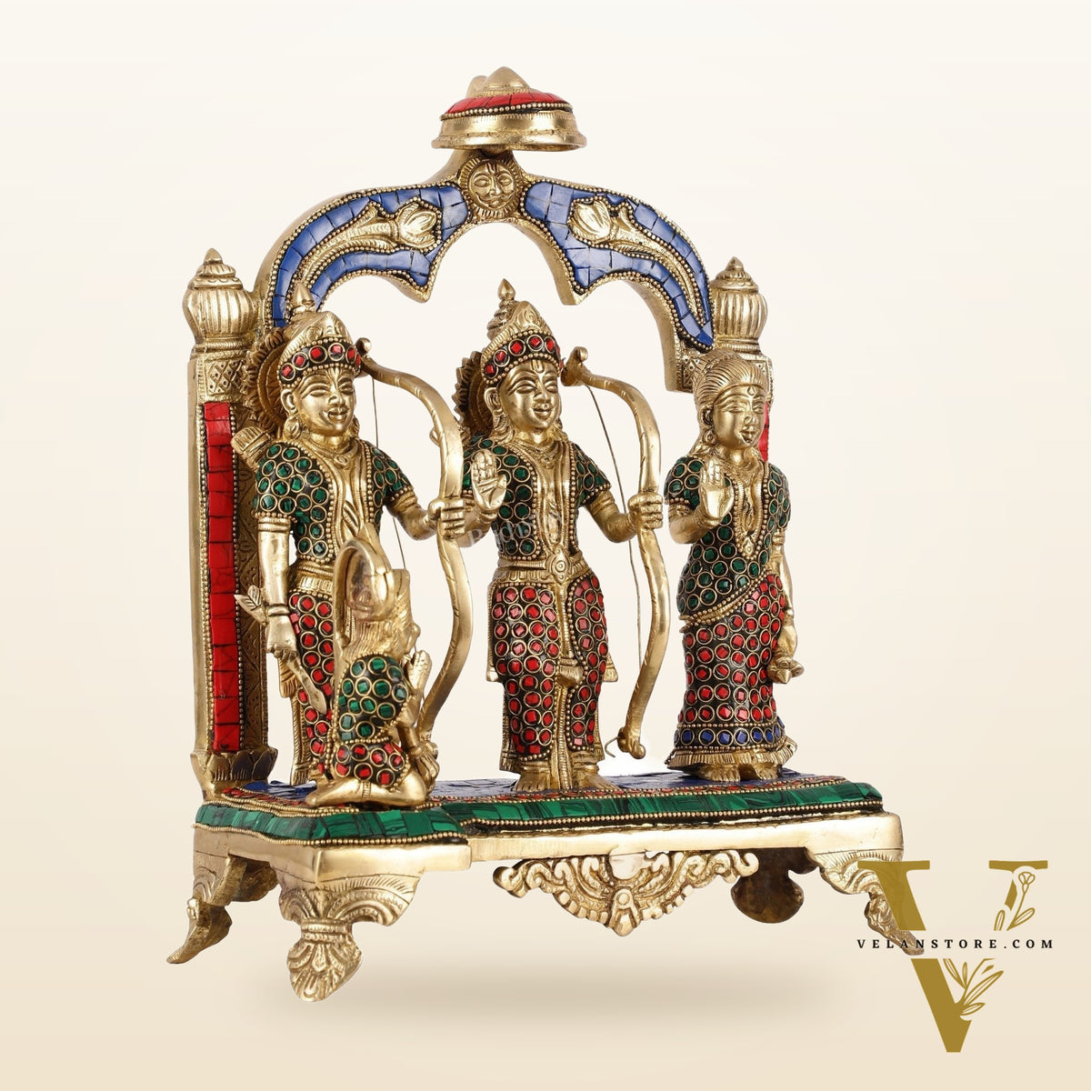 Divine Brass Ram Darbar with Natural Stone Dressing - 13 Inches