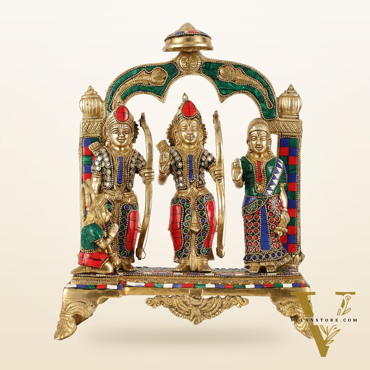 Divine Brass Ram Darbar with Natural Stone Dressing - 13 Inches