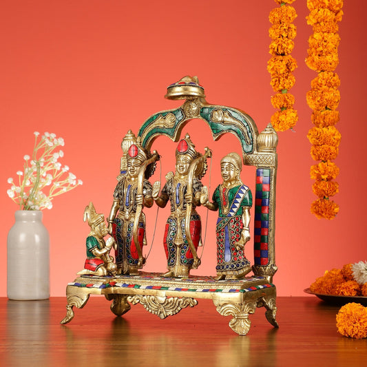 Divine Brass Ram Darbar with Natural Stone Dressing - 13 Inches