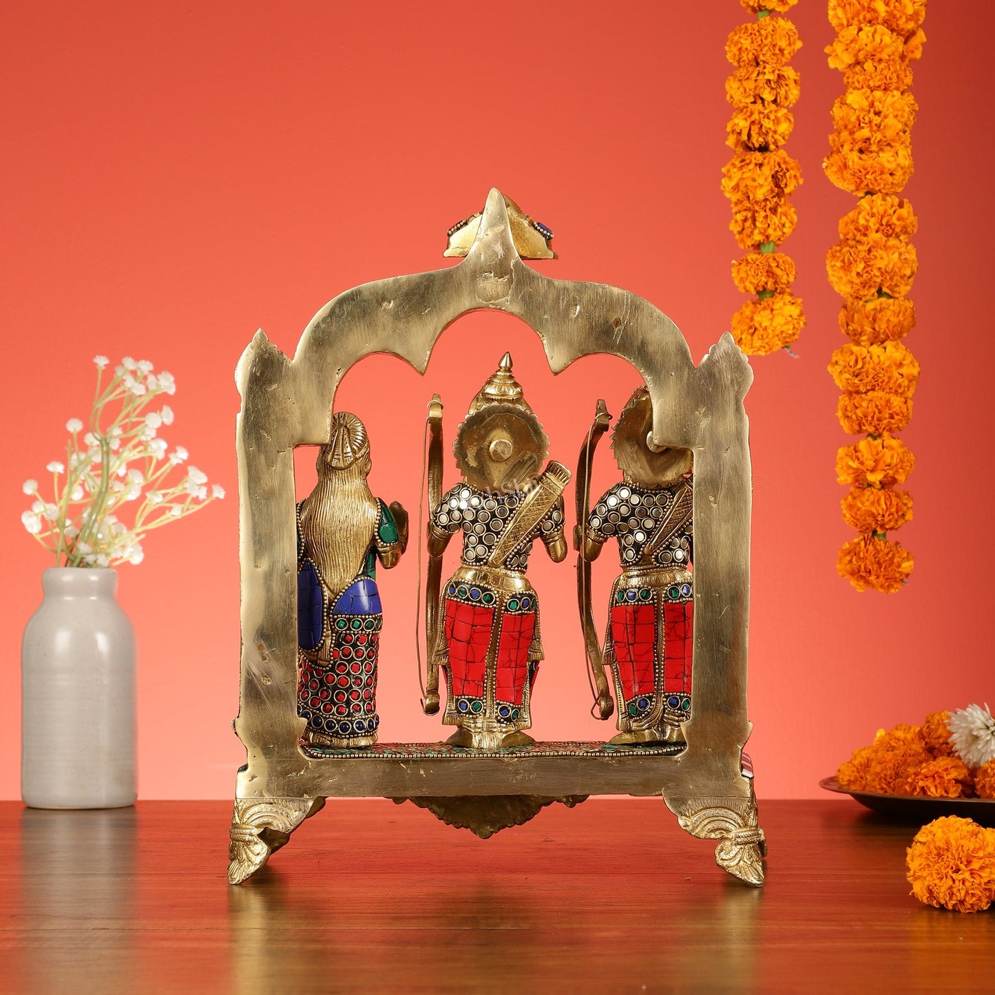 Divine Brass Ram Darbar with Natural Stone Dressing - 13 Inches