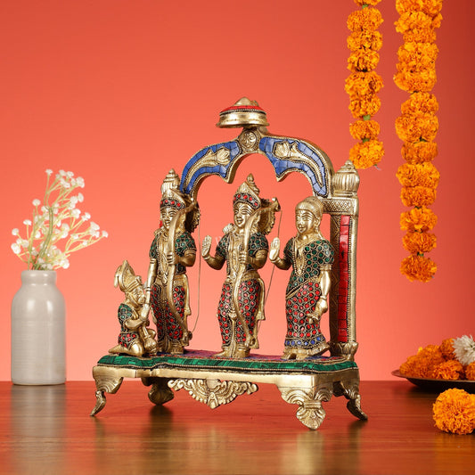 Divine Brass Ram Darbar with Natural Stone Dressing - 13 Inches