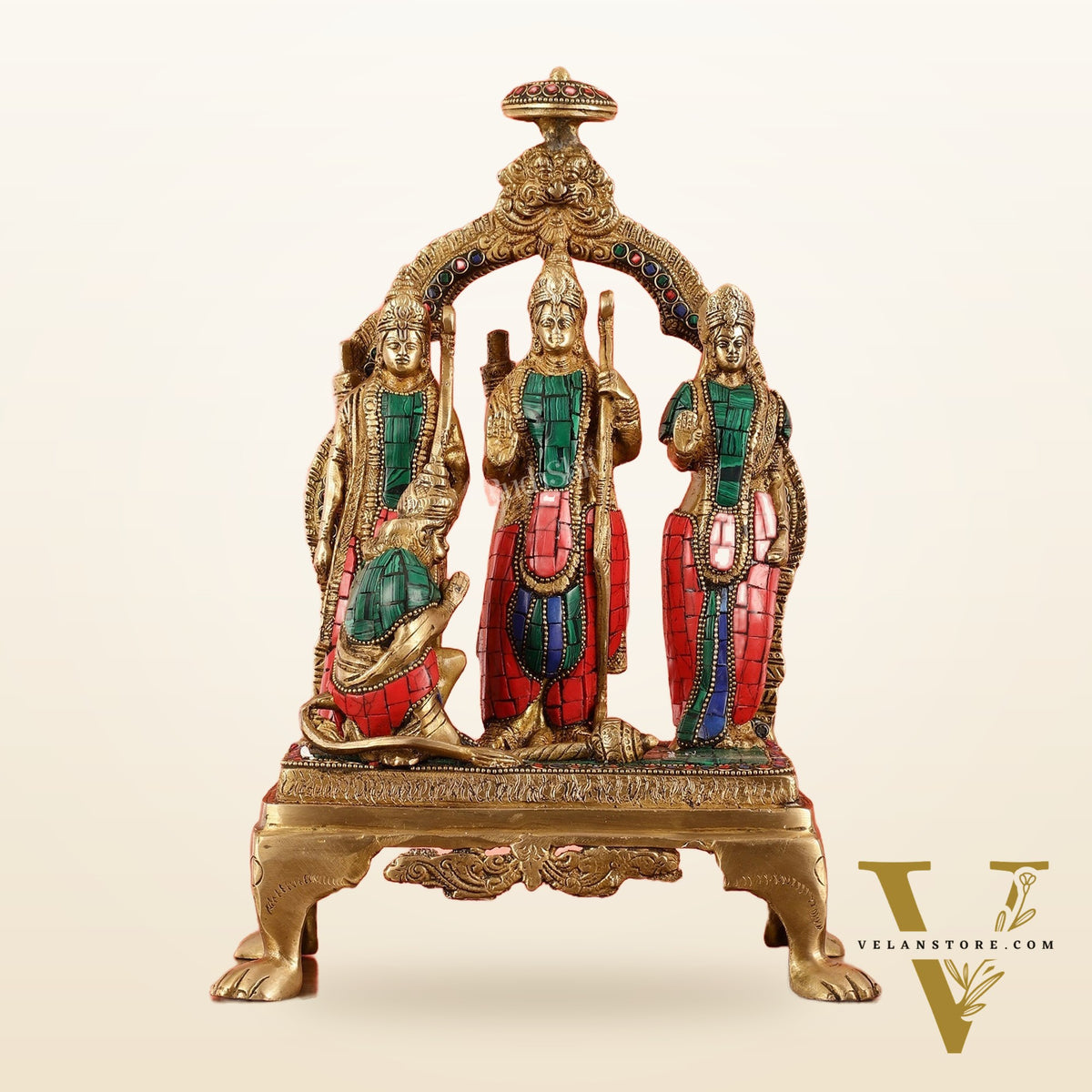 Divine Brass Ram Darbar with Natural Stone Dressing - 13.5 Inches