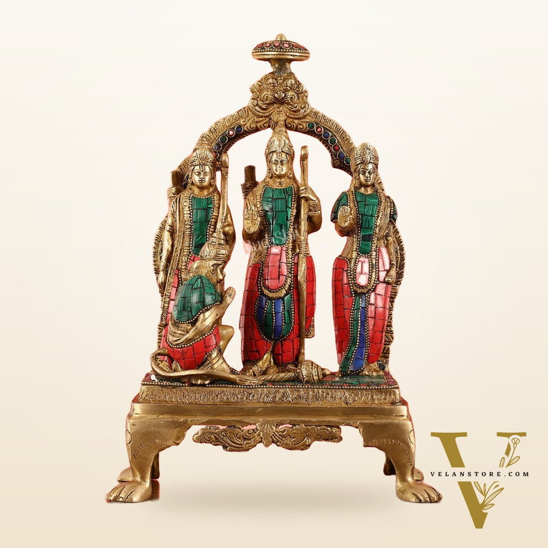 Divine Brass Ram Darbar with Natural Stone Dressing - 13.5 Inches