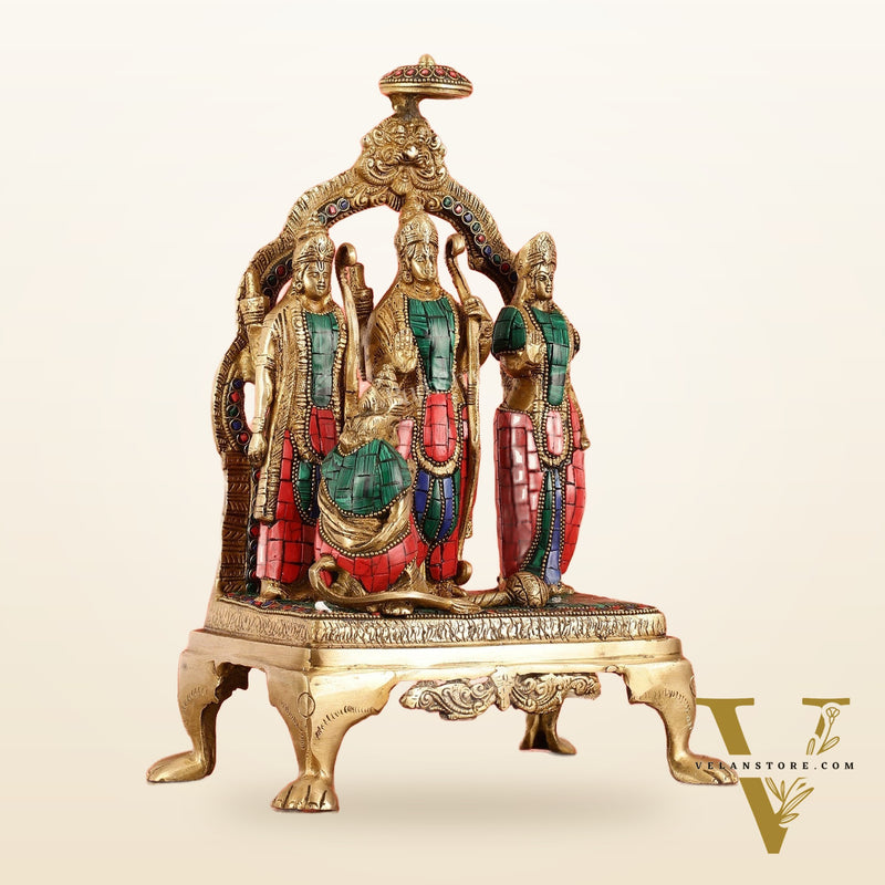 Divine Brass Ram Darbar with Natural Stone Dressing - 13.5 Inches