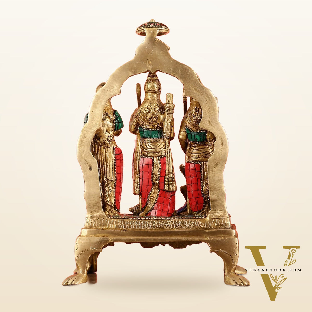 Divine Brass Ram Darbar with Natural Stone Dressing - 13.5 Inches