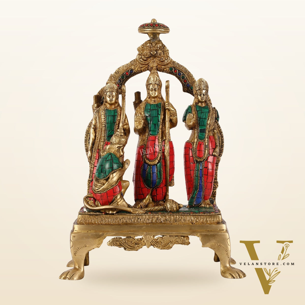 Divine Brass Ram Darbar with Natural Stone Dressing - 13.5 Inches