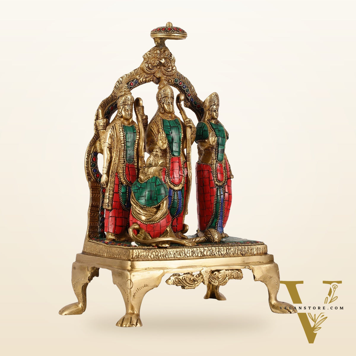 Divine Brass Ram Darbar with Natural Stone Dressing - 13.5 Inches