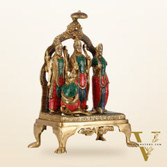 Divine Brass Ram Darbar with Natural Stone Dressing - 13.5 Inches