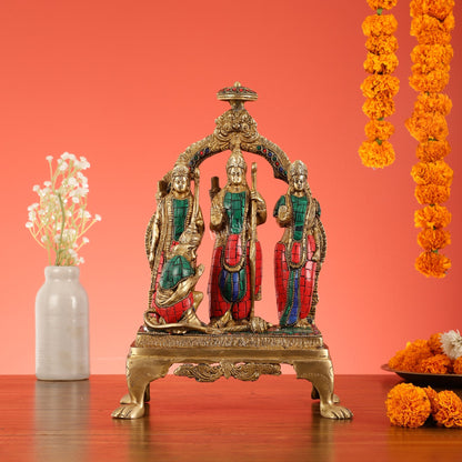 Divine Brass Ram Darbar with Natural Stone Dressing - 13.5 Inches