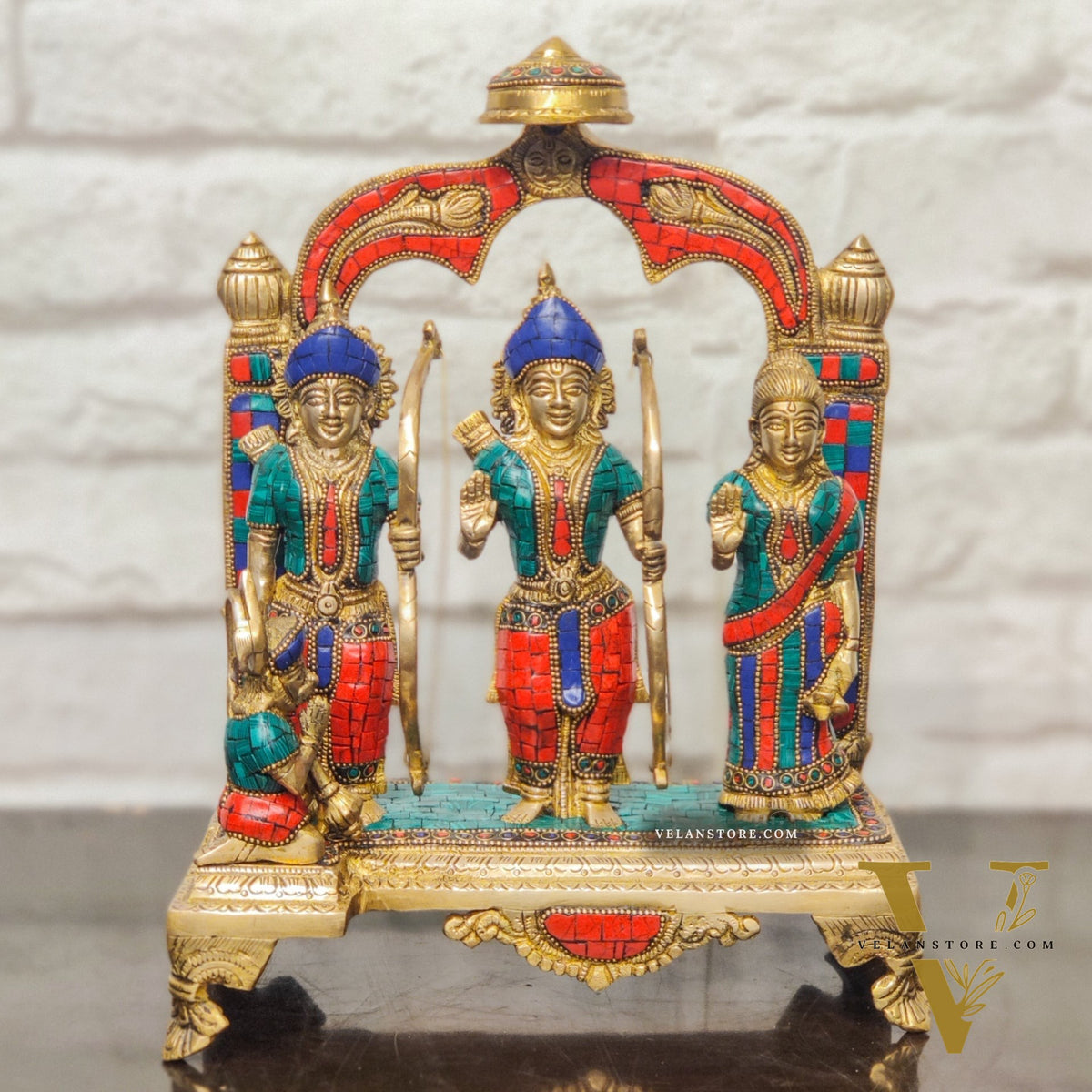 Divine Brass Ram Darbar with Natural Stonework - 13 Inches
