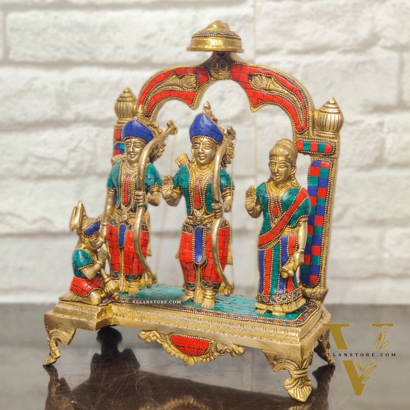 Divine Brass Ram Darbar with Natural Stonework - 13 Inches