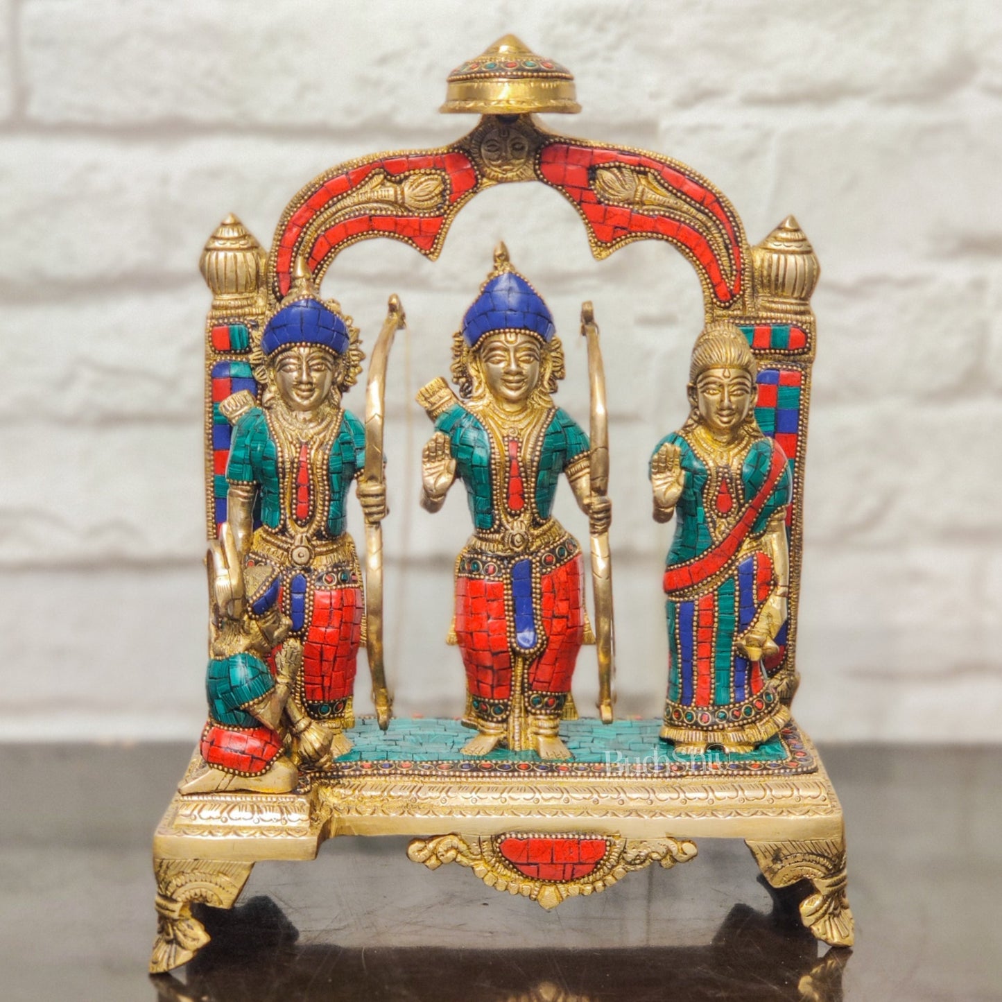 Divine Brass Ram Darbar with Natural Stonework - 13 Inches