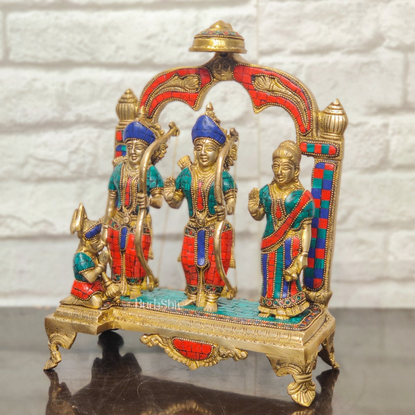 Divine Brass Ram Darbar with Natural Stonework - 13 Inches