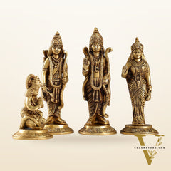 Divine Brass Ramdarbar Idols Set - Lord Ram, Sita, Lakshman, Hanuman 8"