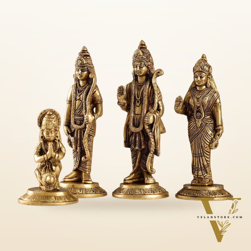Divine Brass Ramdarbar Idols Set - Lord Ram, Sita, Lakshman, Hanuman 8"