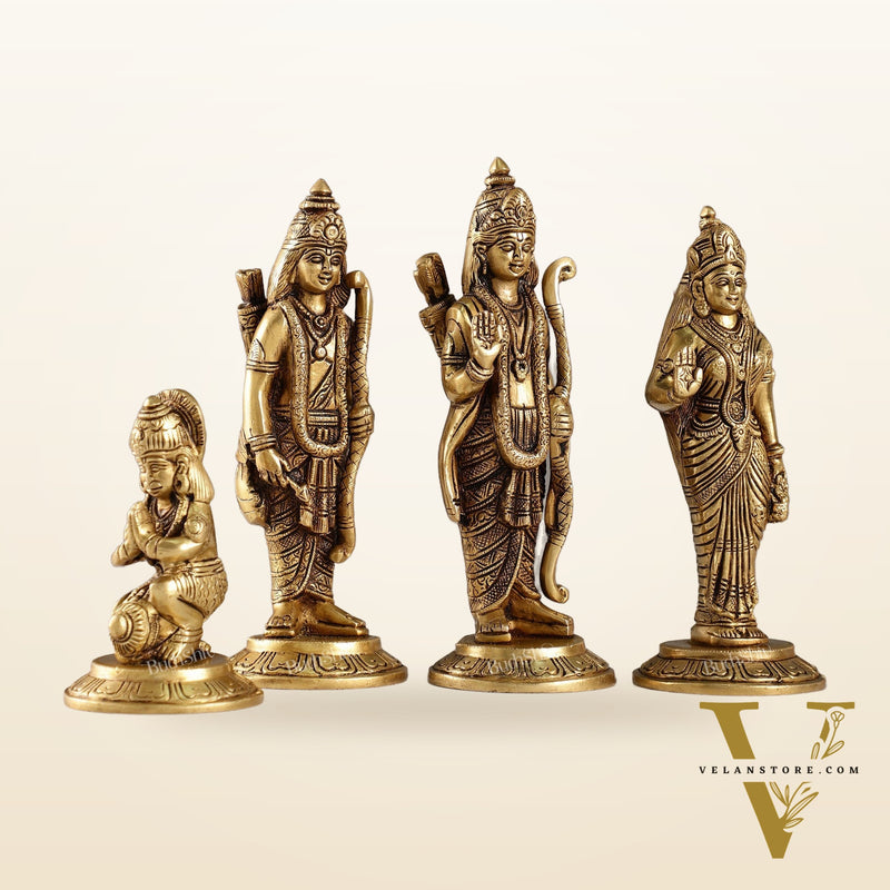 Divine Brass Ramdarbar Idols Set - Lord Ram, Sita, Lakshman, Hanuman 8"