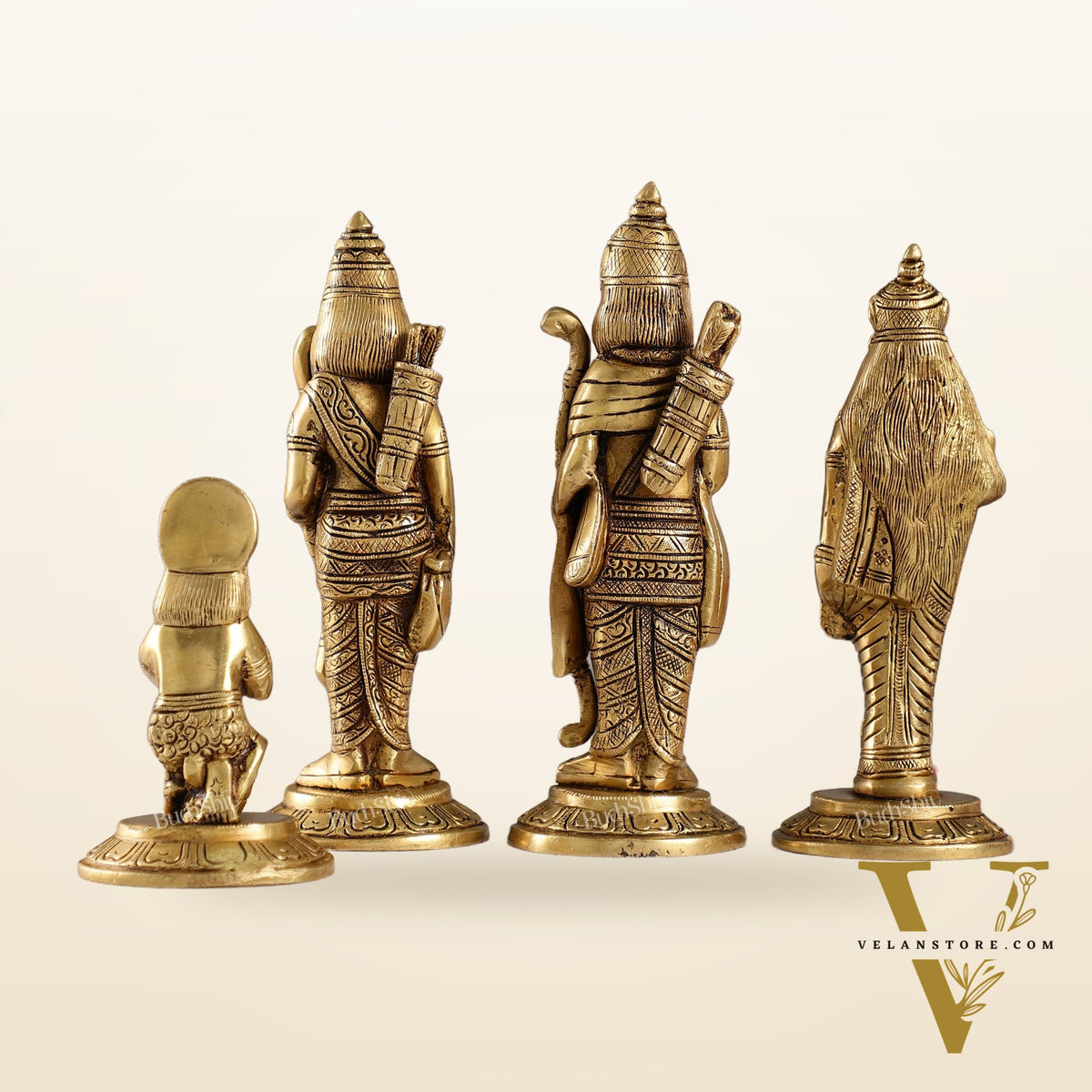 Divine Brass Ramdarbar Idols Set - Lord Ram, Sita, Lakshman, Hanuman 8"
