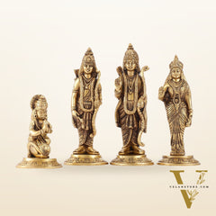 Divine Brass Ramdarbar Idols Set - Lord Ram, Sita, Lakshman, Hanuman 8"