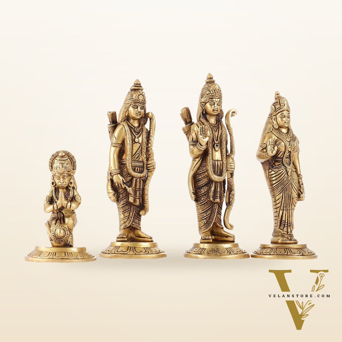 Divine Brass Ramdarbar Idols Set - Lord Ram, Sita, Lakshman, Hanuman 8"