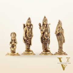 Divine Brass Ramdarbar Idols Set - Lord Ram, Sita, Lakshman, Hanuman 8"