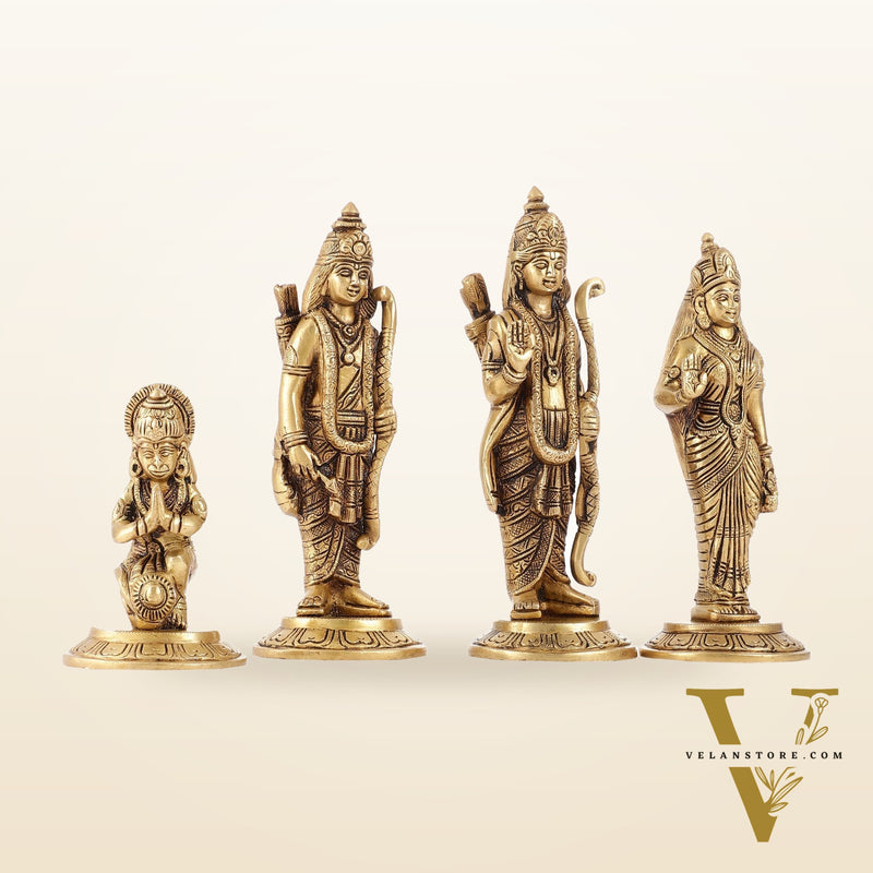 Divine Brass Ramdarbar Idols Set - Lord Ram, Sita, Lakshman, Hanuman 8"