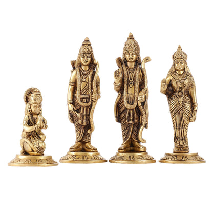Divine Brass Ramdarbar Idols Set - Lord Ram, Sita, Lakshman, Hanuman 8"