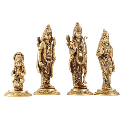 Divine Brass Ramdarbar Idols Set - Lord Ram, Sita, Lakshman, Hanuman 8"
