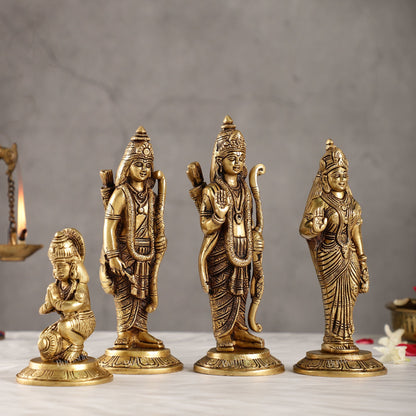 Divine Brass Ramdarbar Idols Set - Lord Ram, Sita, Lakshman, Hanuman 8"