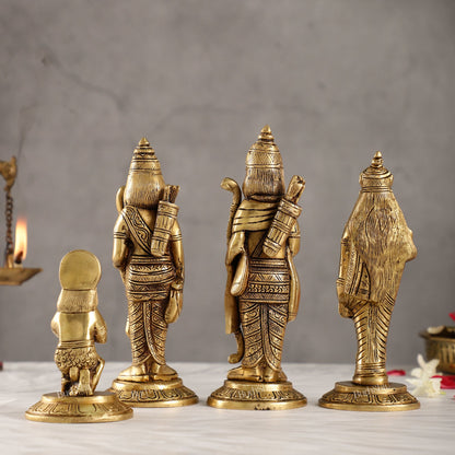 Divine Brass Ramdarbar Idols Set - Lord Ram, Sita, Lakshman, Hanuman 8"