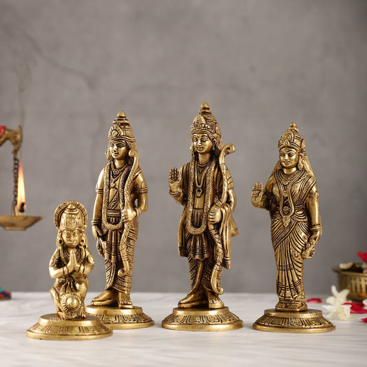 Divine Brass Ramdarbar Idols Set - Lord Ram, Sita, Lakshman, Hanuman 8"