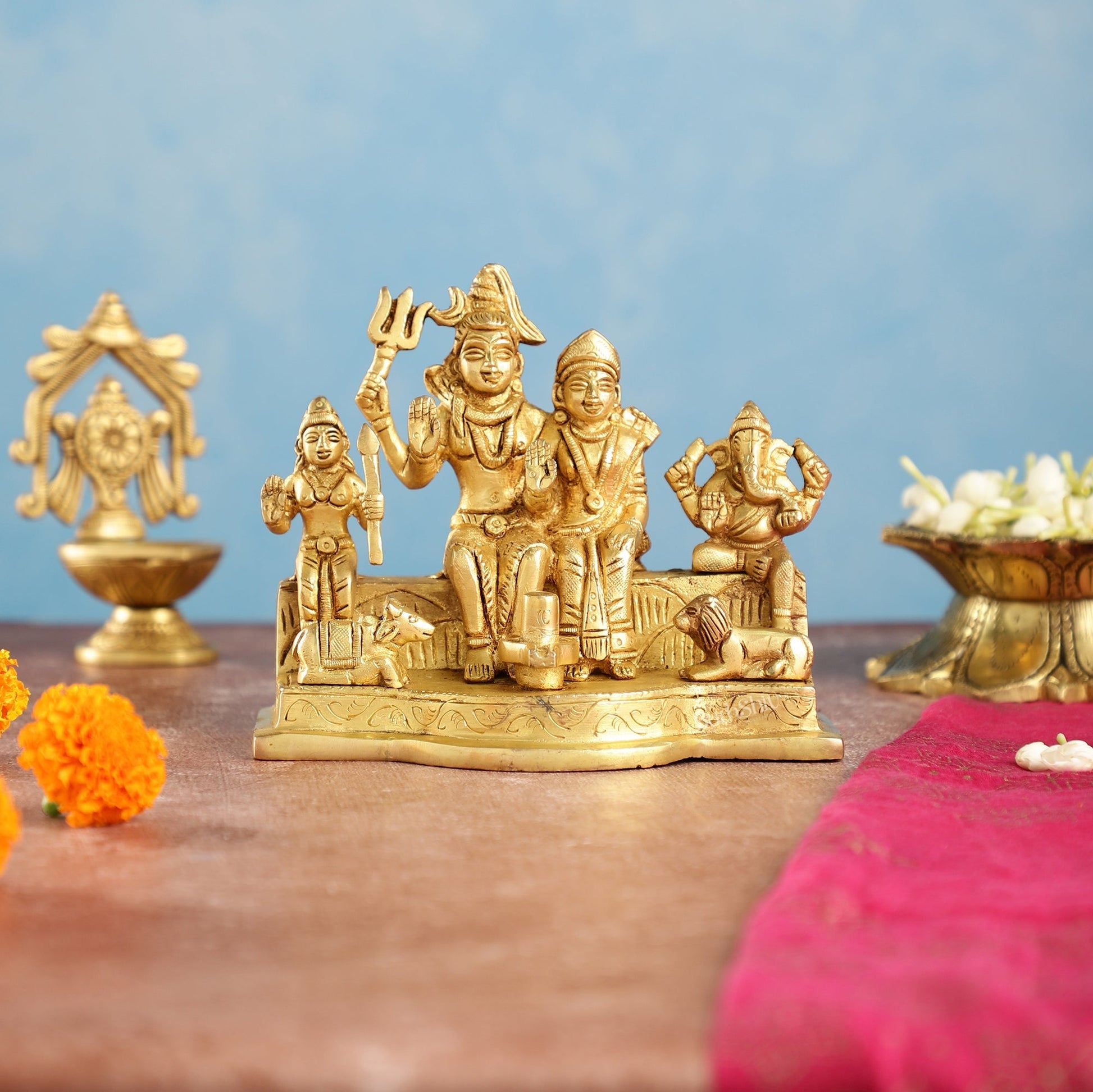 Divine Brass Shiv Parivar Statue 5"