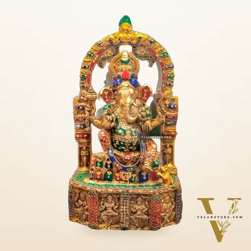 Divine Brilliance: Intricately Engraved Brass Ganesha Statue 20"
