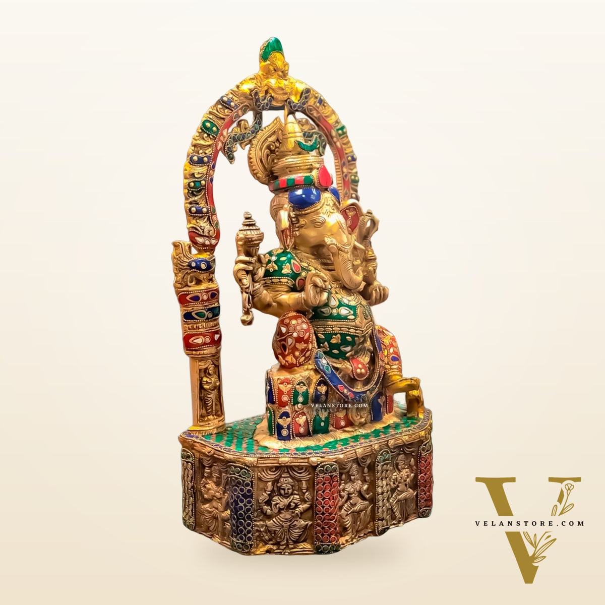 Divine Brilliance: Intricately Engraved Brass Ganesha Statue 20"