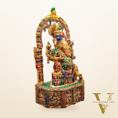 Divine Brilliance: Intricately Engraved Brass Ganesha Statue 20"