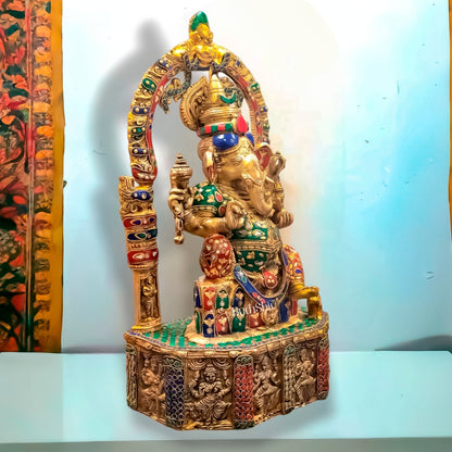 Divine Brilliance: Intricately Engraved Brass Ganesha Statue 20"