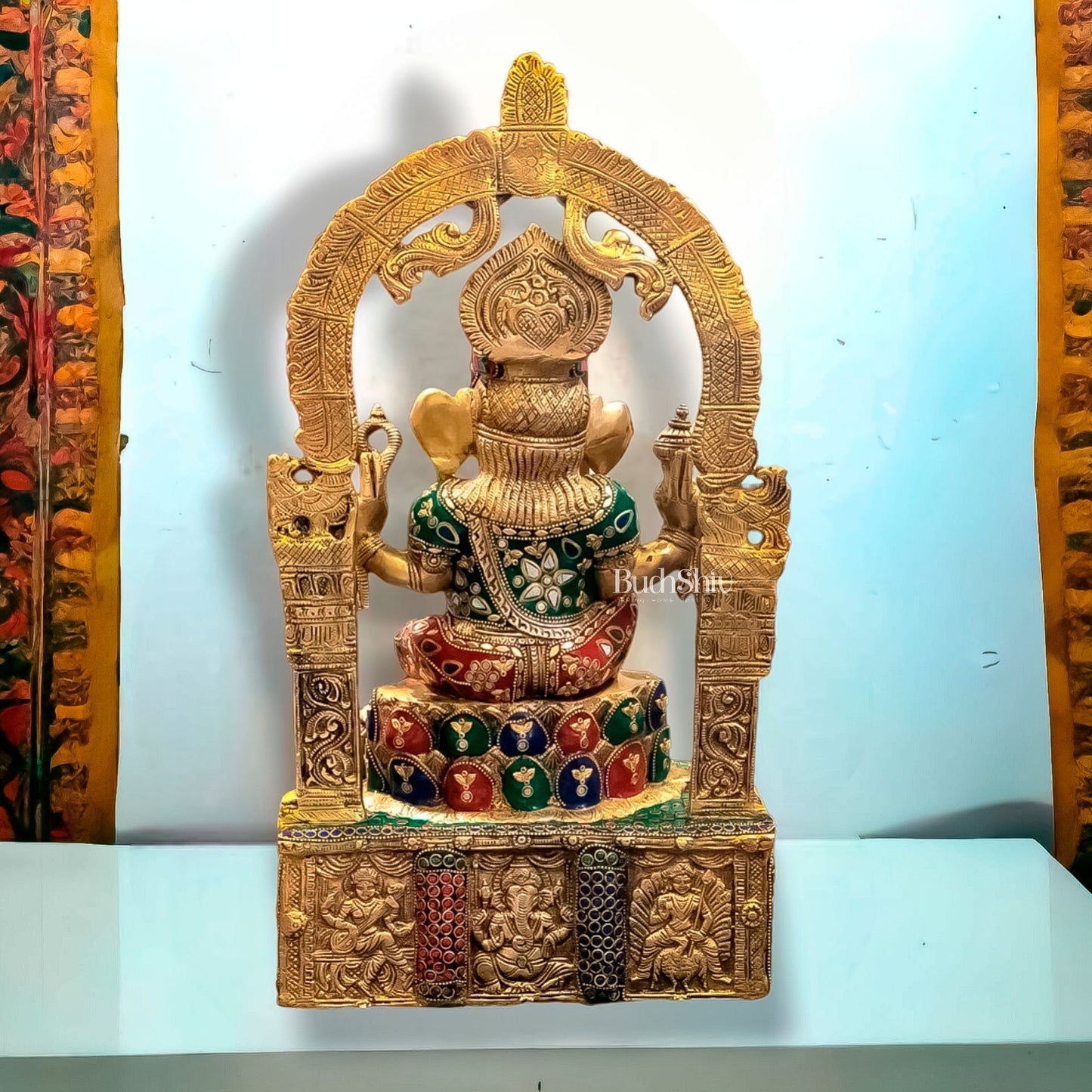 Divine Brilliance: Intricately Engraved Brass Ganesha Statue 20"