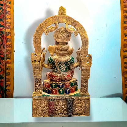 Divine Brilliance: Intricately Engraved Brass Ganesha Statue 20"