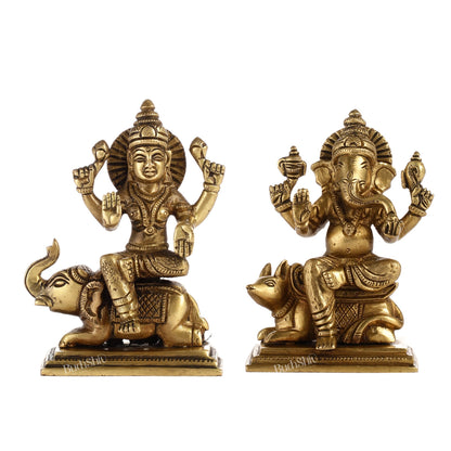 Divine Ganesha on Mouse and Lakshmi on Elephant Idols Pair | Height 5 inch