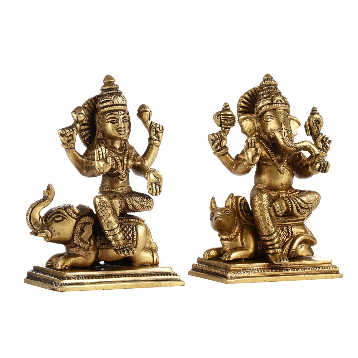 Divine Ganesha on Mouse and Lakshmi on Elephant Idols Pair | Height 5 inch