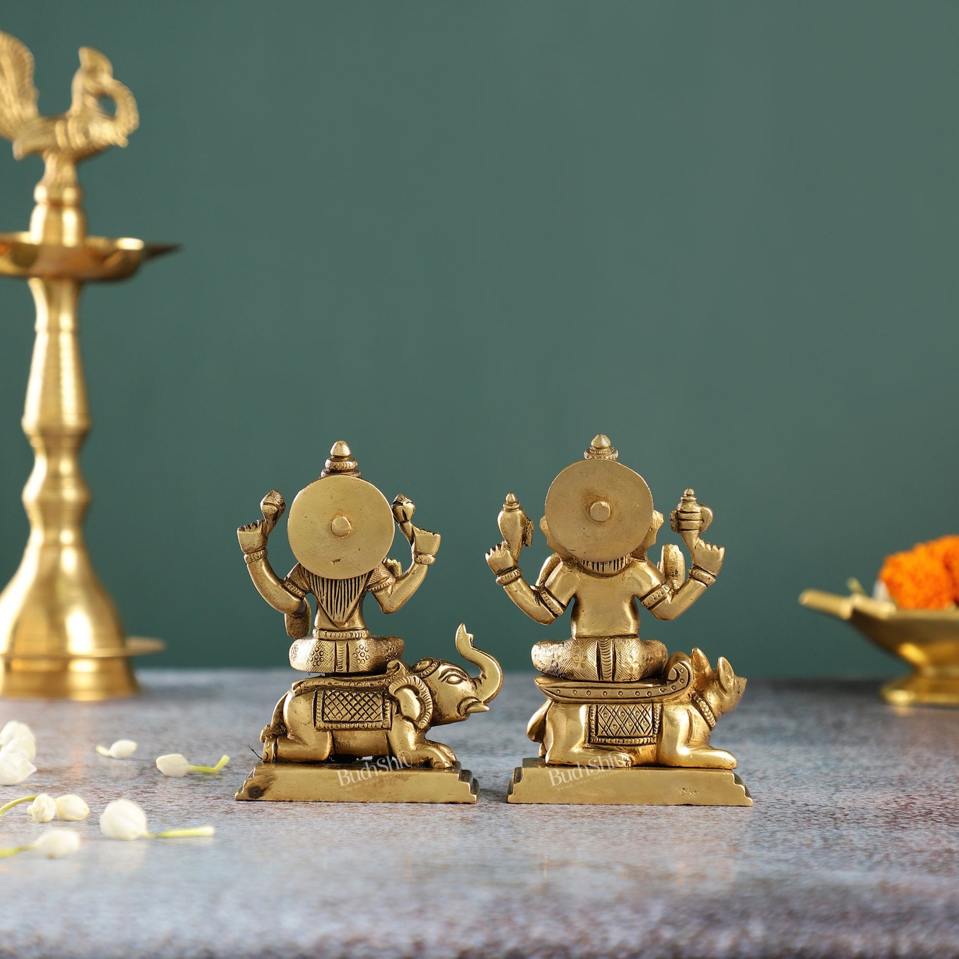 Divine Ganesha on Mouse and Lakshmi on Elephant Idols Pair | Height 5 inch