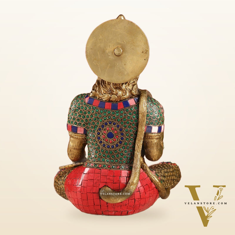 Divine Hanuman Brass Idol in Abhaya Mudra | Pure Brass with Stonework | 11"