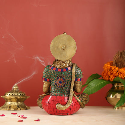 Divine Hanuman Brass Idol in Abhaya Mudra | Pure Brass with Stonework | 11"