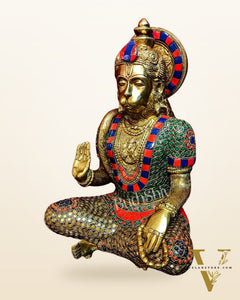 Divine Hanuman Brass Idol | Pure Brass with Stonework | 11"