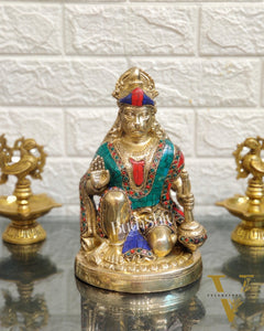 Divine Hanuman Idol in Pure Brass with Stonework 9"