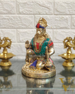 Divine Hanuman Idol in Pure Brass with Stonework 9"