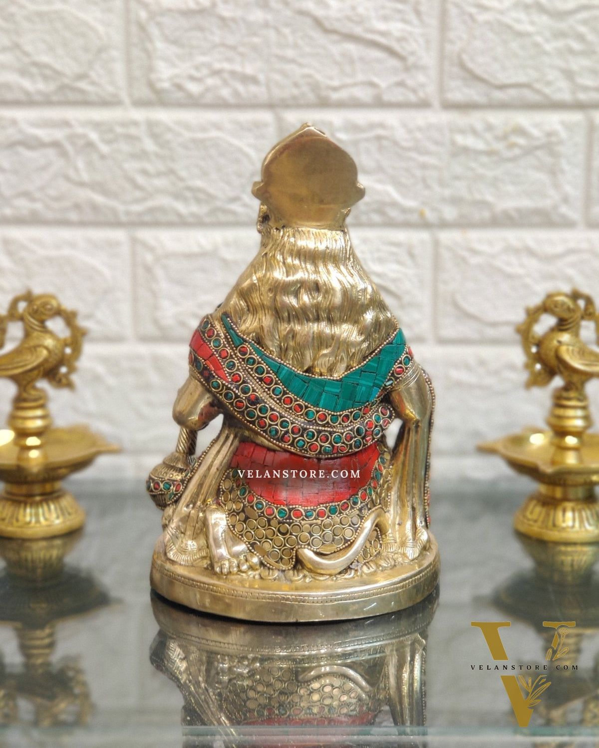 Divine Hanuman Idol in Pure Brass with Stonework 9"